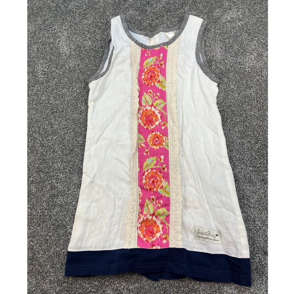 SweetHoney Linen Sleeveless White Floral Button Down Sun‎ Dress Girls Size 5